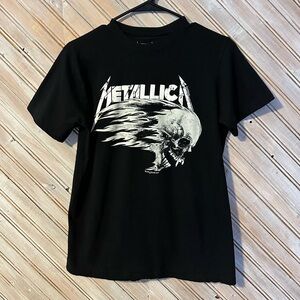 Metallica Flaming Skull Logo Black Concert Tour Tee T Shirt Heavy Metal